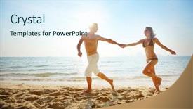  Presentation with girl running on the beach clouds - Colorful slide set enhanced with running on a tropical beach backdrop and a sky blue colored foreground