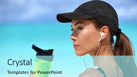  Presentation with summer drinking water - Cool new PPT theme with running on beach drinking water backdrop and a arctic colored foreground