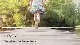  Presentation with girl running on the beach clouds - Colorful presentation enhanced with running on pier at lakeshore backdrop and a lemonade colored foreground