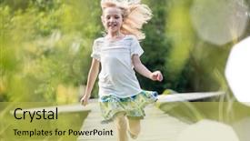  Presentation with girl running on the beach clouds - Audience pleasing presentation theme consisting of running on pier at lakeshore backdrop and a yellow colored foreground