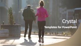  Presentation with sunrise in the city - PPT layouts consisting of running on sidewalk at early background and a dark gray colored foreground