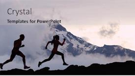  Presentation with active lifestyle - Presentation consisting of running people athletes silhouette trail background and a light gray colored foreground