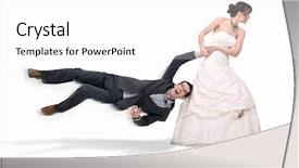  Presentation with bride and groom - Audience pleasing PPT theme consisting of running prize - bride abusing groom isolated backdrop and a white colored foreground