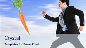  Presentation with motivation - Colorful slide set enhanced with running prize - businessman trying to take backdrop and a sky blue colored foreground