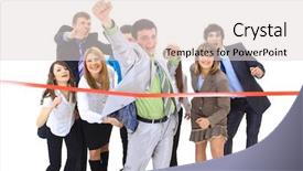  Presentation with finish line - Presentation theme enhanced with running prize - businesspeople crossing the finish line background and a lemonade colored foreground