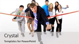  Presentation with finish line - Slides with running prize - businesspeople crossing the finish line background and a light gray colored foreground