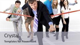  Presentation with prize - Colorful slides enhanced with running prize - businesspeople crossing the finish line backdrop and a light gray colored foreground