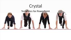  Presentation with rat - Amazing PPT theme having running prize - four business people lined up backdrop and a white colored foreground