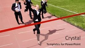  Presentation with win win in business - Presentation theme consisting of running prize - image of business race background and a coral colored foreground