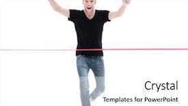  Presentation with prize - Presentation theme having running prize - successful businessman on the finishing background and a white colored foreground