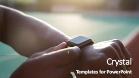 Presentation with smartwatch - Slide deck with running records - close up of a young background and a tawny brown colored foreground