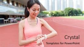  Presentation with woman sport - PPT layouts featuring running records - sport woman using smart watch background and a  colored foreground