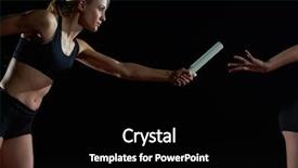  Presentation with baton - Audience pleasing presentation design consisting of running records - woman athletic runners passing baton backdrop and a black colored foreground