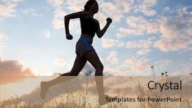  Presentation with triathlon run woman - Presentation theme enhanced with running road - silhouette woman run on sunrise background and a coral colored foreground