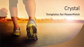  Presentation with running shoes - Colorful PPT theme enhanced with running shoes - athletic pair of legs backdrop and a lemonade colored foreground