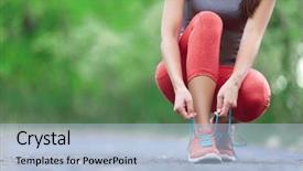  Presentation with female sport - Colorful PPT layouts enhanced with running shoes - closeup of woman backdrop and a light blue colored foreground