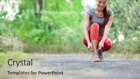  Presentation with female sport - Slide set featuring running shoes - closeup of woman background and a mint green colored foreground