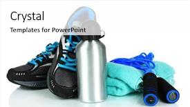  Presentation with running shoes - Presentation design having running shoes - different tools for sport isolated background and a white colored foreground