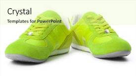  Presentation with running shoes - Presentation with running shoes - green sneakers background and a blonde colored foreground