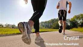  Presentation with running shoes - Colorful PPT theme enhanced with running shoes - young couple jogging in park backdrop and a coral colored foreground