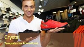  Presentation with sport - Slide set having running shoes - young handsome man choosing sport background and a tawny brown colored foreground