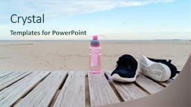  Presentation with running shoes - PPT layouts having running shoes and water background and a sky blue colored foreground