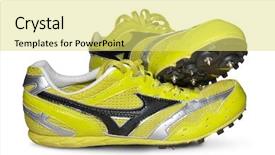  Presentation with running shoes - PPT theme featuring running shoes isolated on white background and a yellow colored foreground
