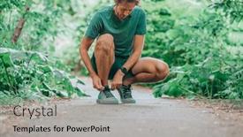  Presentation with sports shoe - Audience pleasing slide set consisting of running-shoes-sports-smartwatch-man backdrop and a light gray colored foreground