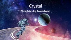  Presentation with spaceman - Amazing PPT theme having running spaceman and galaxy mixed backdrop and a navy blue colored foreground