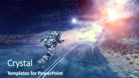  Presentation with galaxy - Colorful slide set enhanced with running spaceman and galaxy mixed backdrop and a ocean colored foreground