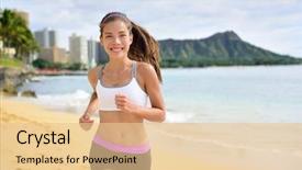  Presentation with honolulu hawaii waikiki beach - Colorful PPT theme enhanced with running sport fitness woman jogging backdrop and a lemonade colored foreground