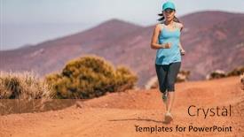  Presentation with sports shoes - Beautiful PPT theme featuring running-sports-athlete-woman-trail backdrop and a coral colored foreground