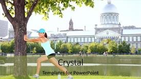  Presentation with running race - Colorful presentation theme enhanced with running sunshine - city runner workout woman stretching backdrop and a yellow colored foreground