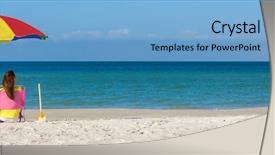  Presentation with under umbrella - Slide deck having running sunshine - panoramic web banner rear view background and a light blue colored foreground