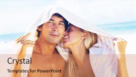  Presentation with belated happy birthday - PPT layouts featuring running sunshine - portrait of attractive happy couple background and a coral colored foreground