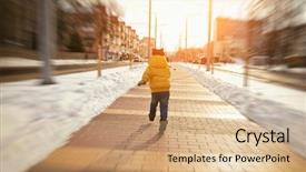  Presentation with running - Slide set enhanced with running through the winter boulevard background and a coral colored foreground