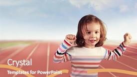  Presentation with finish line - Beautiful PPT theme featuring running towards a finish line backdrop and a coral colored foreground