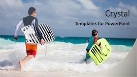  Presentation with ocean - Audience pleasing PPT theme consisting of running towards ocean with boogie backdrop and a light blue colored foreground