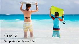  Presentation with mother son flowers - Colorful PPT theme enhanced with running towards ocean with boogie backdrop and a sky blue colored foreground