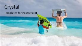  Presentation with indian mother son - Slide set with running towards ocean with boogie background and a light blue colored foreground