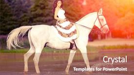  Presentation with horse riding - Theme featuring running water - beautiful woman on a horse background and a coral colored foreground