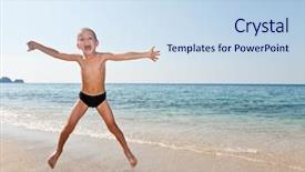  Presentation with sea - Slide deck enhanced with running water - little smiling child boy jumping background and a sky blue colored foreground