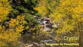  Presentation with mountain stream - Slide set with running water stream in rocky mountain national park during autumn time background and a tawny brown colored foreground