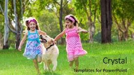  Presentation with girls running - Cool new PPT theme with running with a golden retriever backdrop and a seafoam green colored foreground