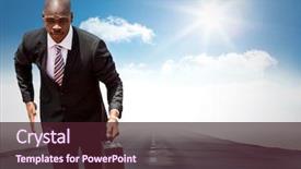  Presentation with sky sun - Audience pleasing presentation theme consisting of running with briefcase on road backdrop and a wine colored foreground