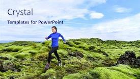  Presentation with female sport - Presentation design featuring running-woman-athlete-trail-runner background and a sky blue colored foreground