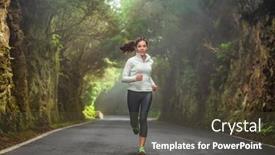  Presentation with forest morning - Colorful slide deck enhanced with running-woman-in-autumn-forest backdrop and a tawny brown colored foreground