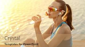  Presentation with sport drink - Colorful PPT layouts enhanced with workout on beach beautiful fit backdrop and a coral colored foreground