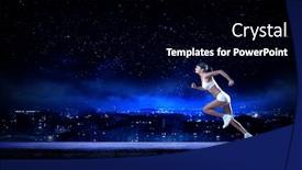  Presentation with woman sport - Cool new slide deck with running woman in sport wear on black background backdrop and a black colored foreground