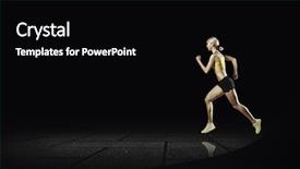  Presentation with woman sport - Audience pleasing presentation design consisting of running woman in sport wear on black background backdrop and a black colored foreground